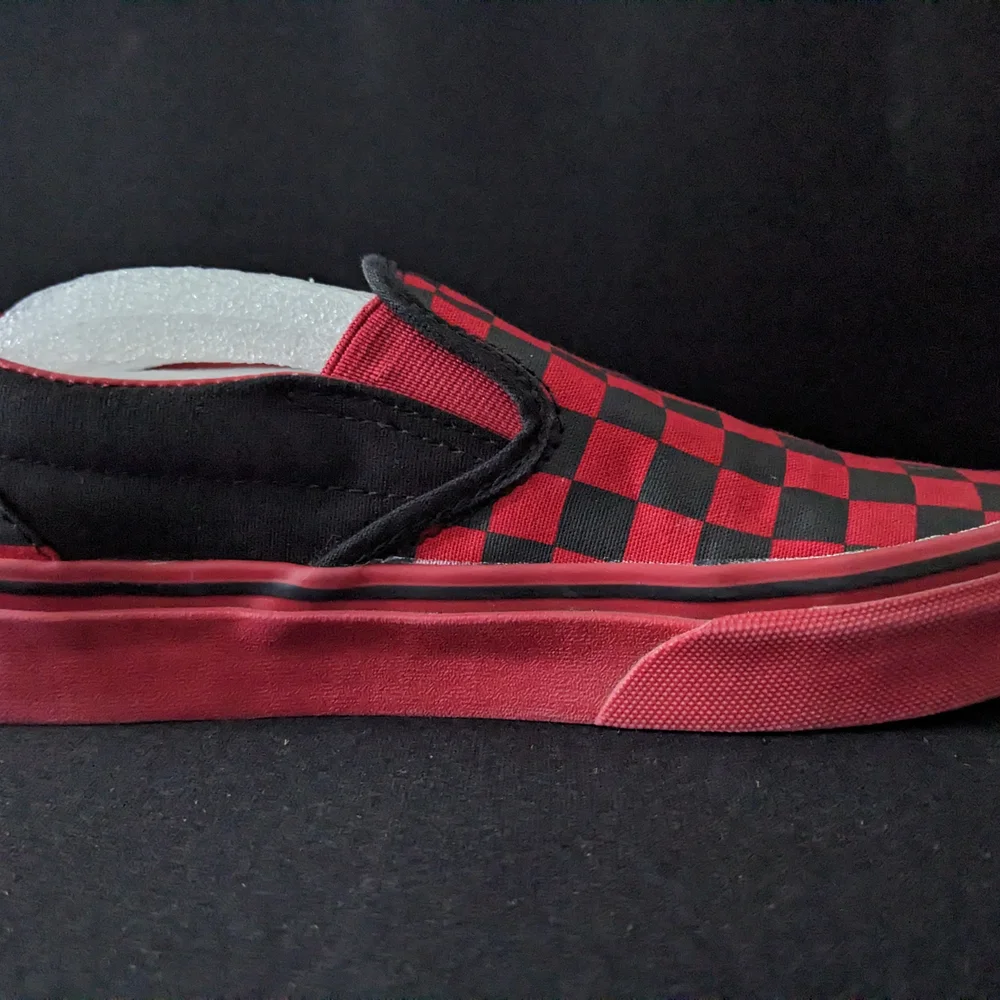 Vans Red and Black Checkered Slip-On Shoes - Picture 5 of 9